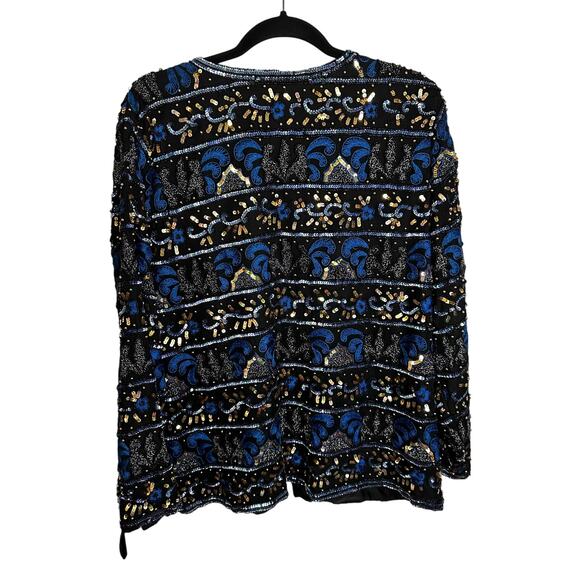 1980s Sequin beaded 46” bust Adrian Papell Dinner Jacket Large XL Cuple - Picture 3 of 5